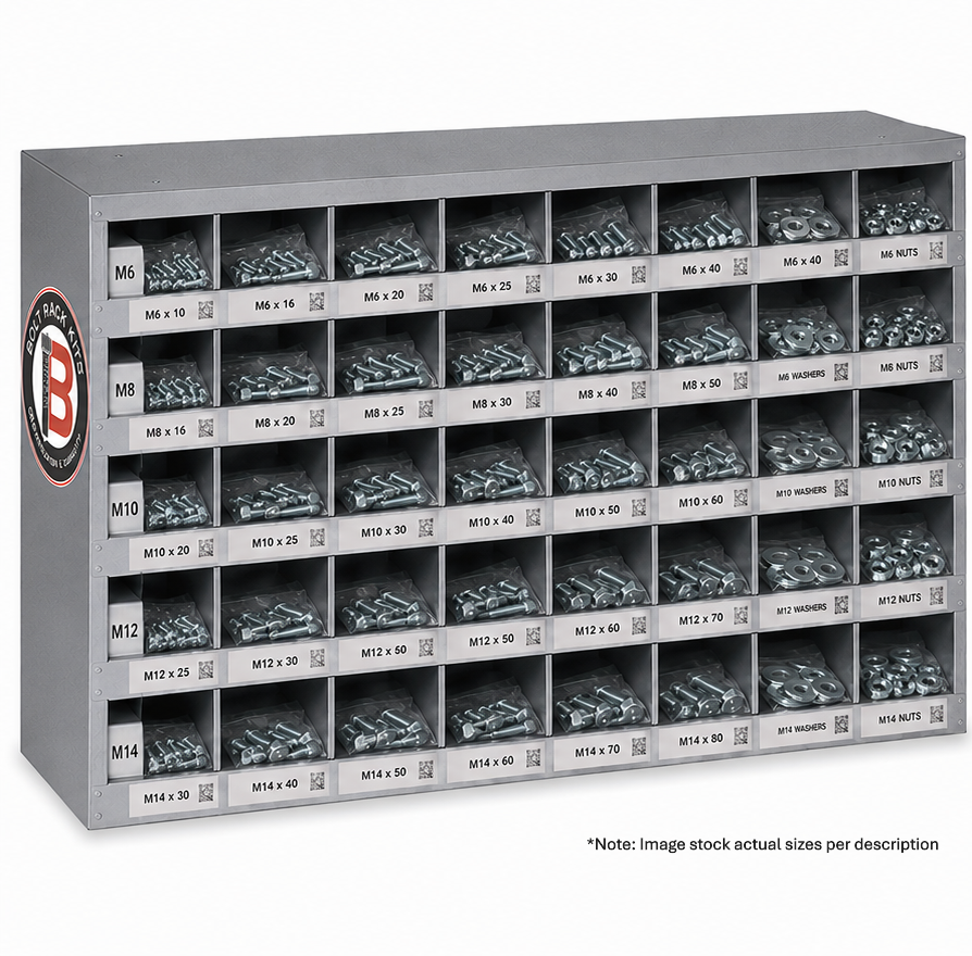 9,500+ Piece METRIC HIGH Tensile Fasteners & Rack Kit (Hex Head, Course, Zinc Coated)